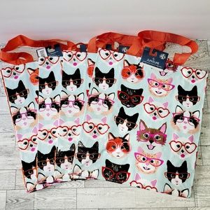 Juncture Plastic Reusable Cat w/ Glasses Everday Multipurpose Bag Tote